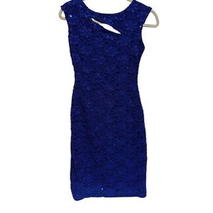 Roz & ALI Royal Blue Lace Cutout Sheath Bodycon Cocktail Dress Sz 2 Hoco Formal